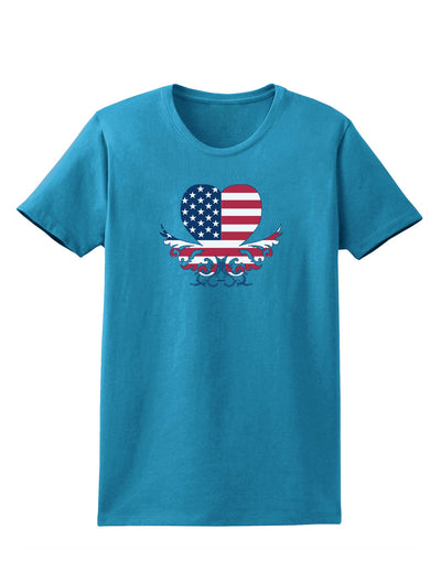 American Flag Decorative Floral Heart Vintage Womens T-Shirt-Womens T-Shirt-TooLoud-Turquoise-X-Small-Davson Sales