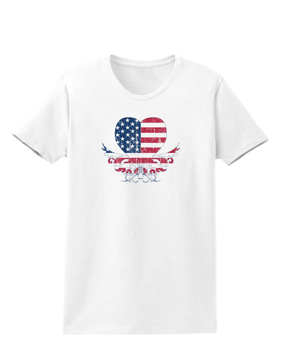 American Flag Decorative Floral Heart Vintage Womens T-Shirt-Womens T-Shirt-TooLoud-White-X-Small-Davson Sales