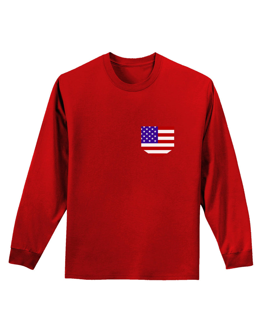 American Flag Faux Pocket Design Adult Long Sleeve Dark T-Shirt by TooLoud-TooLoud-Black-Small-Davson Sales