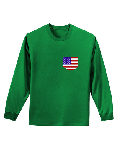 American Flag Faux Pocket Design Adult Long Sleeve Dark T-Shirt by TooLoud-TooLoud-Kelly-Green-Small-Davson Sales