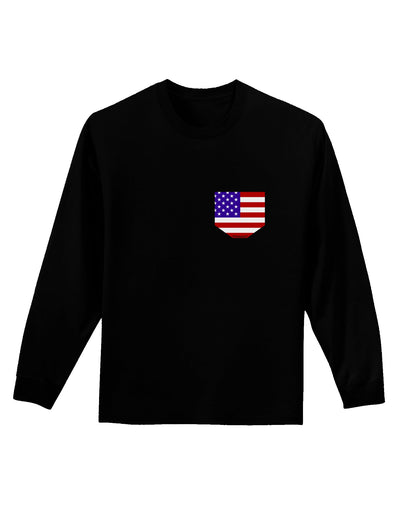 American Flag Faux Pocket Design Adult Long Sleeve Dark T-Shirt by TooLoud-TooLoud-Black-Small-Davson Sales