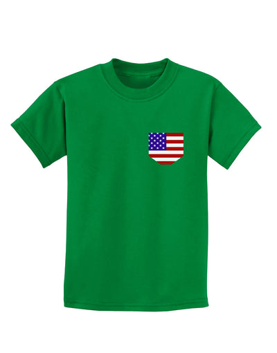 American Flag Faux Pocket Design Childrens Dark T-Shirt by TooLoud-Childrens T-Shirt-TooLoud-Kelly-Green-X-Small-Davson Sales