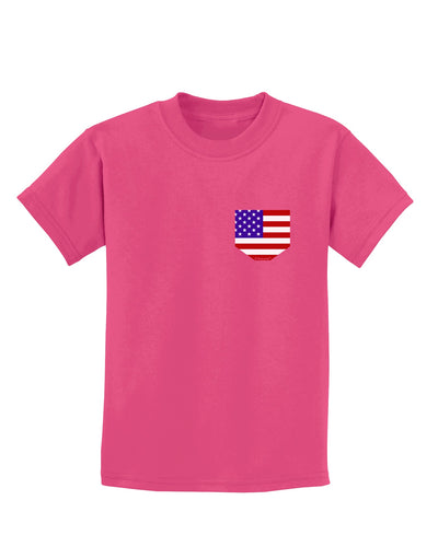 American Flag Faux Pocket Design Childrens Dark T-Shirt by TooLoud-Childrens T-Shirt-TooLoud-Sangria-X-Small-Davson Sales