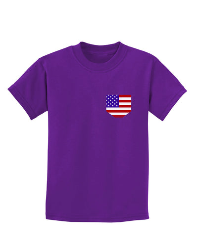 American Flag Faux Pocket Design Childrens Dark T-Shirt by TooLoud-Childrens T-Shirt-TooLoud-Purple-X-Small-Davson Sales