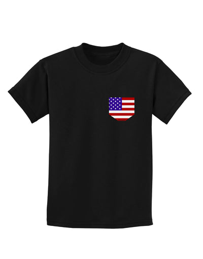 American Flag Faux Pocket Design Childrens Dark T-Shirt by TooLoud-Childrens T-Shirt-TooLoud-Black-X-Small-Davson Sales