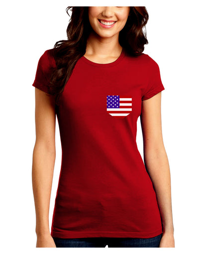 American Flag Faux Pocket Design Juniors Crew Dark T-Shirt by TooLoud-T-Shirts Juniors Tops-TooLoud-Red-Juniors Fitted Small-Davson Sales