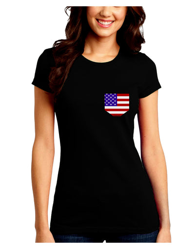 American Flag Faux Pocket Design Juniors Crew Dark T-Shirt by TooLoud-T-Shirts Juniors Tops-TooLoud-Black-Juniors Fitted Small-Davson Sales