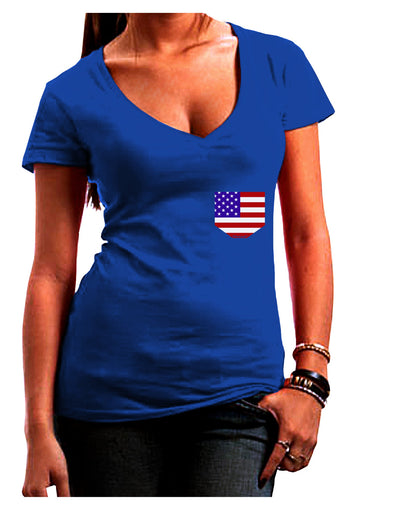 American Flag Faux Pocket Design Juniors V-Neck Dark T-Shirt by TooLoud-Womens V-Neck T-Shirts-TooLoud-Royal-Blue-Juniors Fitted Small-Davson Sales