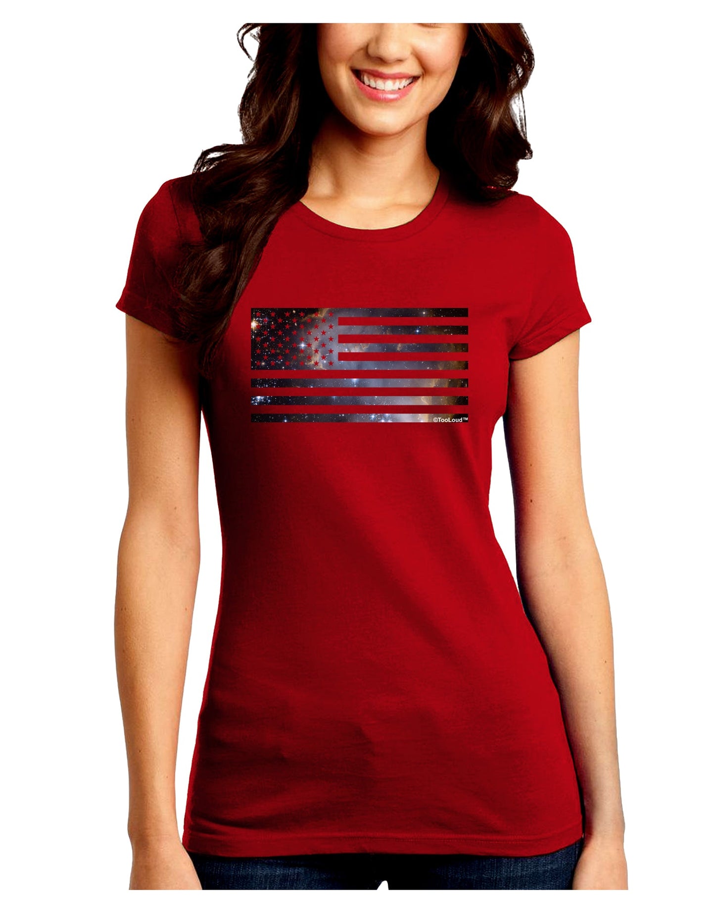 American Flag Galaxy Juniors Crew Dark T-Shirt by TooLoud-T-Shirts Juniors Tops-TooLoud-Red-Juniors Fitted Small-Davson Sales