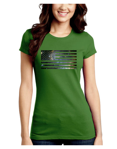 American Flag Galaxy Juniors Crew Dark T-Shirt by TooLoud-T-Shirts Juniors Tops-TooLoud-Kiwi-Green-Juniors Fitted X-Small-Davson Sales