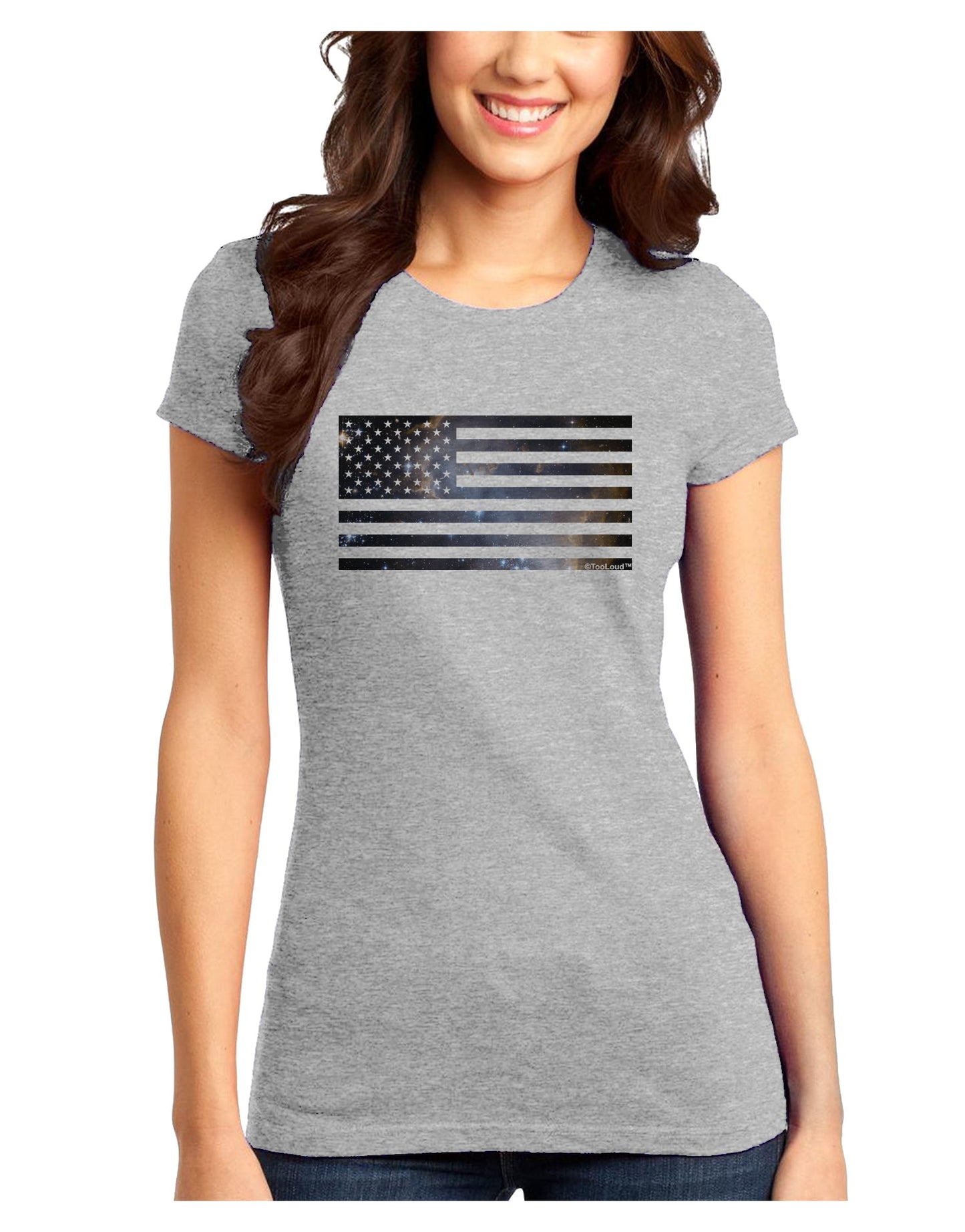 American Flag Galaxy Juniors T-Shirt by TooLoud-Womens Juniors T-Shirt-TooLoud-Ash-Gray-Juniors Fitted X-Small-Davson Sales