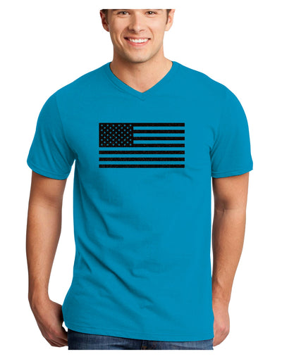 American Flag Glitter - Black Adult Dark V-Neck T-Shirt-TooLoud-Turquoise-Small-Davson Sales