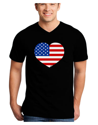 American Flag Heart Design Adult Dark V-Neck T-Shirt by TooLoud-Mens V-Neck T-Shirt-TooLoud-Black-Small-Davson Sales