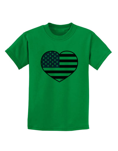 American Flag Heart Design Childrens T-Shirt by TooLoud-Childrens T-Shirt-TooLoud-Kelly-Green-X-Small-Davson Sales