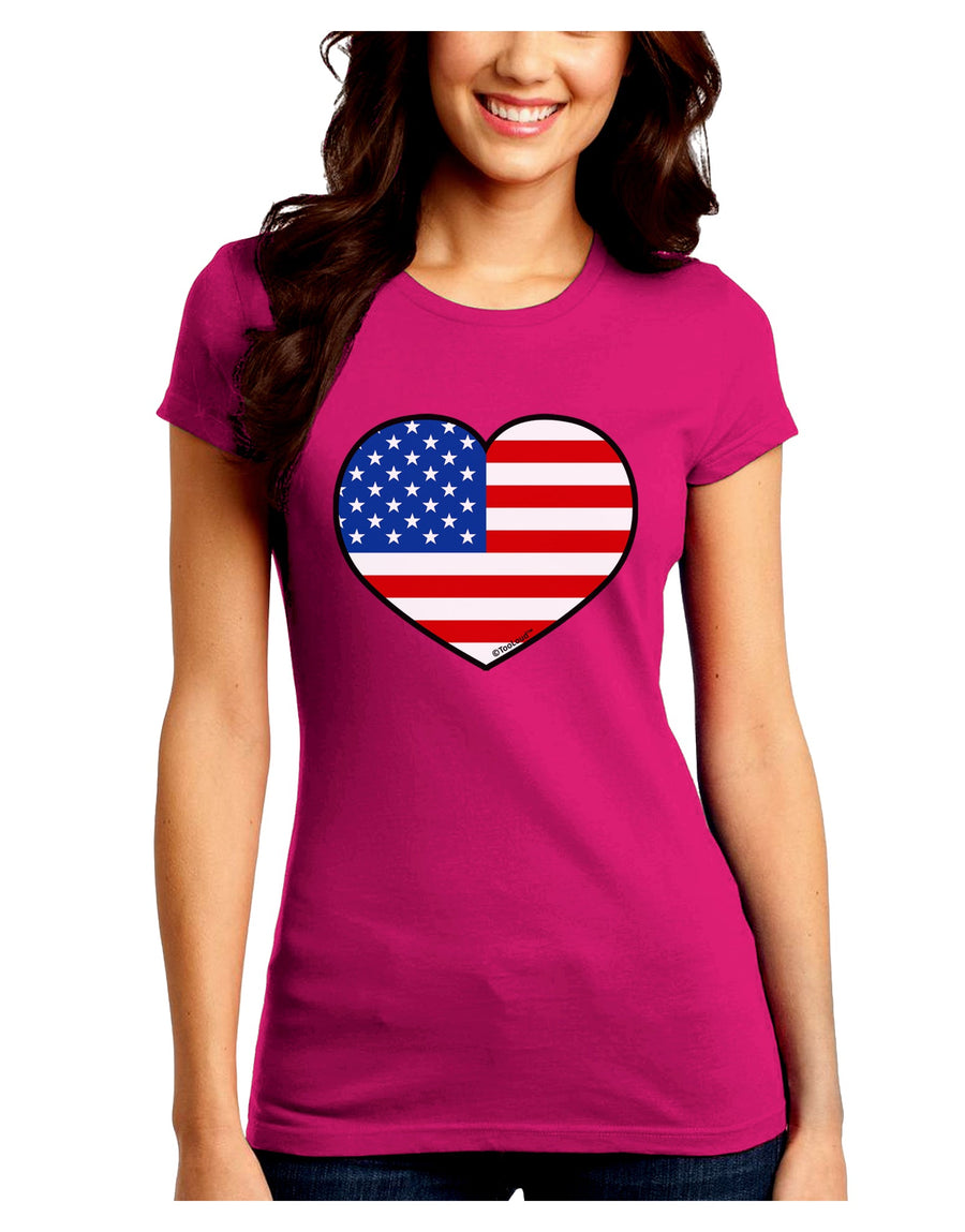 American Flag Heart Design Juniors Crew Dark T-Shirt by TooLoud-T-Shirts Juniors Tops-TooLoud-Black-Juniors Fitted Small-Davson Sales