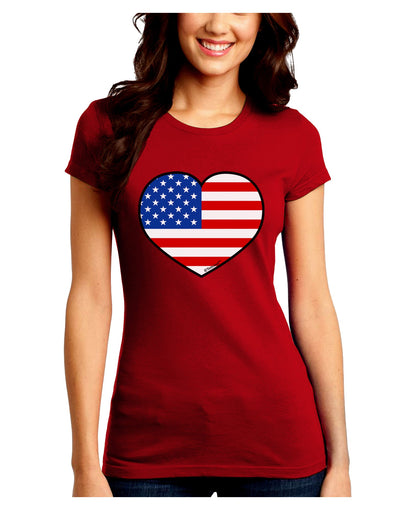 American Flag Heart Design Juniors Crew Dark T-Shirt by TooLoud-T-Shirts Juniors Tops-TooLoud-Red-Juniors Fitted Small-Davson Sales