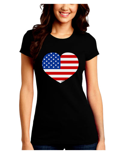 American Flag Heart Design Juniors Crew Dark T-Shirt by TooLoud-T-Shirts Juniors Tops-TooLoud-Black-Juniors Fitted Small-Davson Sales