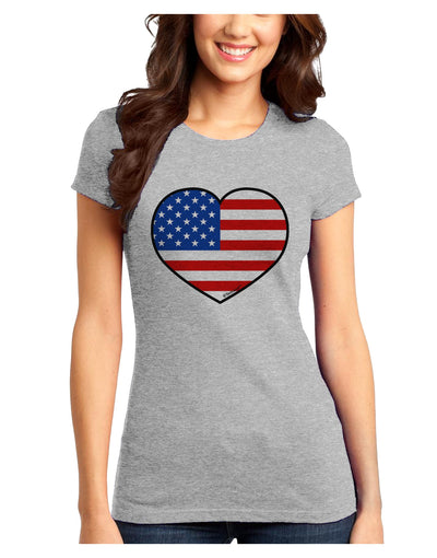 American Flag Heart Design Juniors T-Shirt by TooLoud-Womens Juniors T-Shirt-TooLoud-Ash-Gray-Juniors Fitted X-Small-Davson Sales