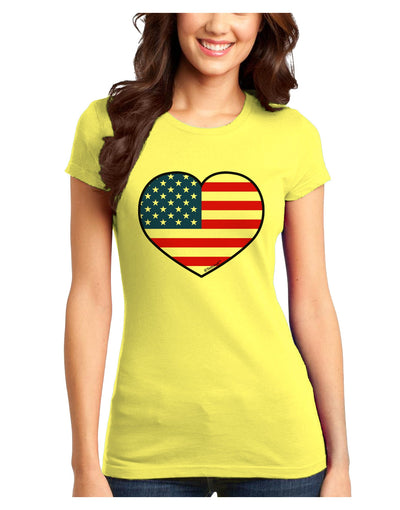 American Flag Heart Design Juniors T-Shirt by TooLoud-Womens Juniors T-Shirt-TooLoud-Yellow-Juniors Fitted X-Small-Davson Sales