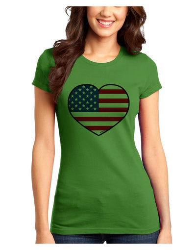 American Flag Heart Design Juniors T-Shirt by TooLoud-Womens Juniors T-Shirt-TooLoud-Kiwi-Green-Juniors Fitted X-Small-Davson Sales