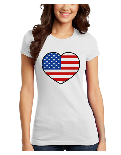 American Flag Heart Design Juniors T-Shirt by TooLoud-Womens Juniors T-Shirt-TooLoud-White-Juniors Fitted X-Small-Davson Sales