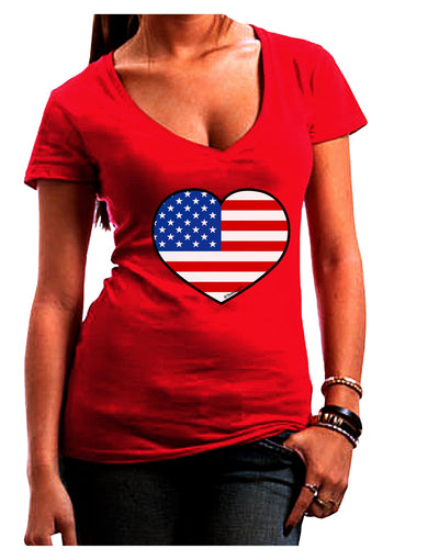 American Flag Heart Design Juniors V-Neck Dark T-Shirt by TooLoud-Womens V-Neck T-Shirts-TooLoud-Red-Juniors Fitted Small-Davson Sales