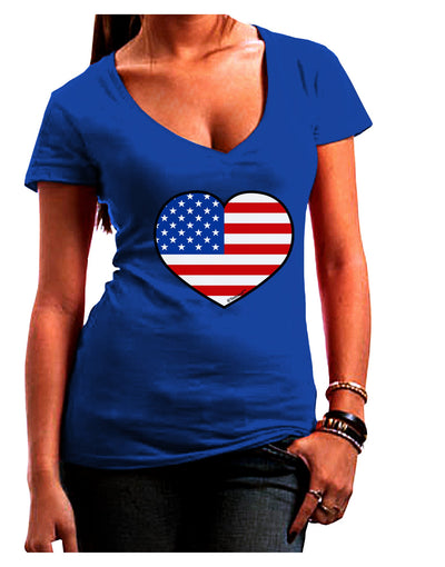 American Flag Heart Design Juniors V-Neck Dark T-Shirt by TooLoud-Womens V-Neck T-Shirts-TooLoud-Royal-Blue-Juniors Fitted Small-Davson Sales