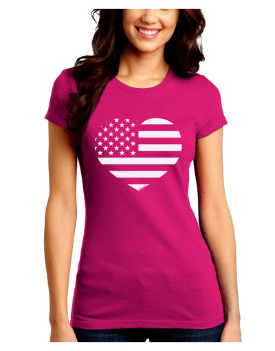 American Flag Heart Design - Stamp Style Juniors Crew Dark T-Shirt by TooLoud-T-Shirts Juniors Tops-TooLoud-Hot-Pink-Juniors Fitted Small-Davson Sales