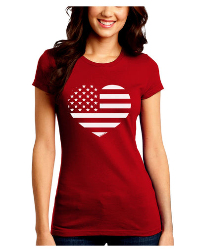 American Flag Heart Design - Stamp Style Juniors Crew Dark T-Shirt by TooLoud-T-Shirts Juniors Tops-TooLoud-Red-Juniors Fitted Small-Davson Sales