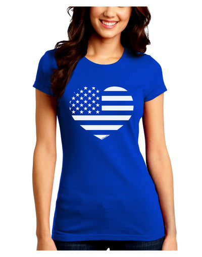 American Flag Heart Design - Stamp Style Juniors Crew Dark T-Shirt by TooLoud-T-Shirts Juniors Tops-TooLoud-Royal-Blue-Juniors Fitted Small-Davson Sales