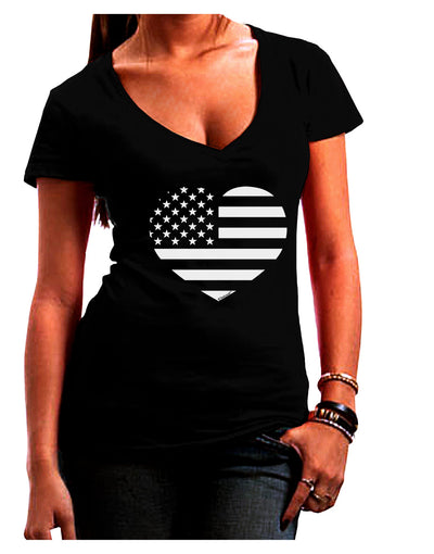 American Flag Heart Design - Stamp Style Juniors V-Neck Dark T-Shirt by TooLoud-Womens V-Neck T-Shirts-TooLoud-Black-Juniors Fitted Small-Davson Sales