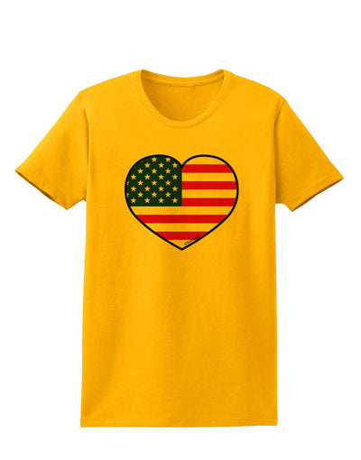 American Flag Heart Design Womens T-Shirt by TooLoud-Womens T-Shirt-TooLoud-Gold-X-Small-Davson Sales