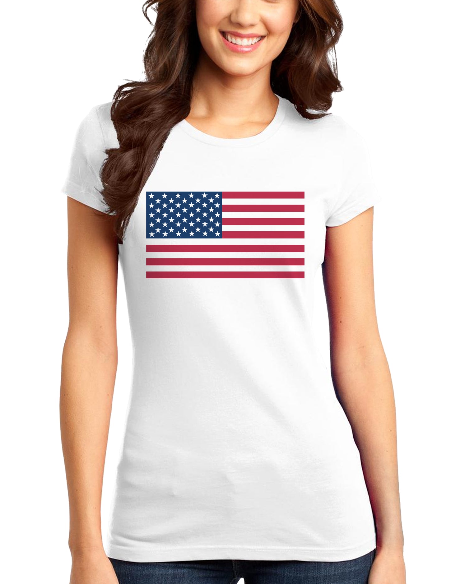 American Flag Juniors T-Shirt-Womens Juniors T-Shirt-TooLoud-White-Small-Davson Sales