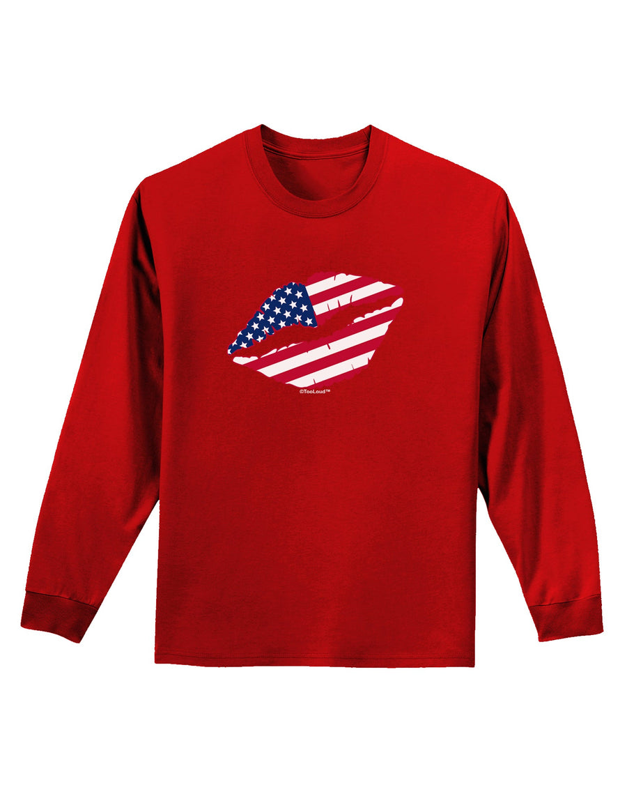 American Flag Lipstick Adult Long Sleeve Dark T-Shirt-TooLoud-Black-Small-Davson Sales