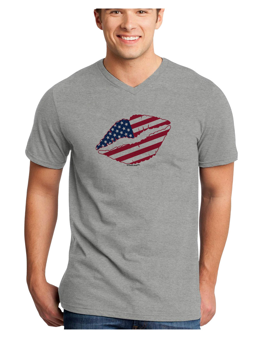 American Flag Lipstick Adult V-Neck T-shirt-Mens V-Neck T-Shirt-TooLoud-White-Small-Davson Sales