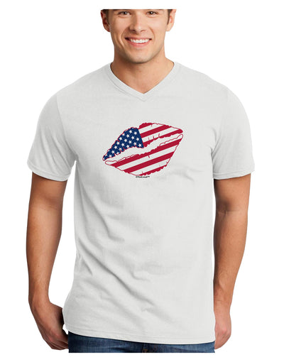 American Flag Lipstick Adult V-Neck T-shirt-Mens V-Neck T-Shirt-TooLoud-White-Small-Davson Sales