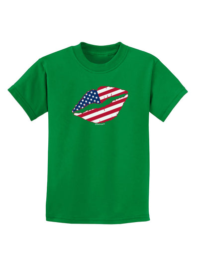 American Flag Lipstick Childrens Dark T-Shirt-Childrens T-Shirt-TooLoud-Kelly-Green-X-Small-Davson Sales