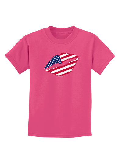 American Flag Lipstick Childrens Dark T-Shirt-Childrens T-Shirt-TooLoud-Sangria-X-Small-Davson Sales