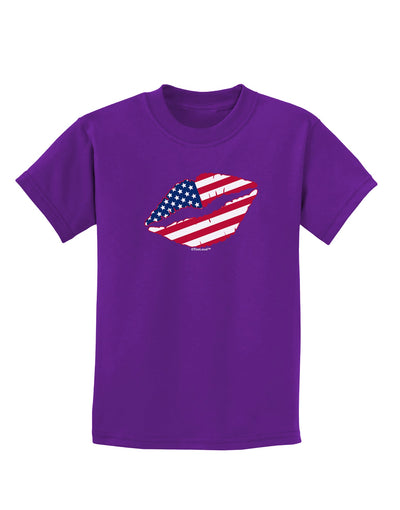 American Flag Lipstick Childrens Dark T-Shirt-Childrens T-Shirt-TooLoud-Purple-X-Small-Davson Sales