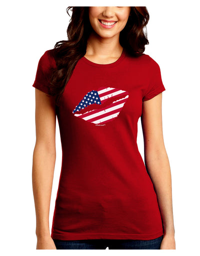 American Flag Lipstick Juniors Crew Dark T-Shirt-T-Shirts Juniors Tops-TooLoud-Red-Juniors Fitted Small-Davson Sales