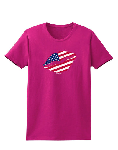 American Flag Lipstick Womens Dark T-Shirt-TooLoud-Hot-Pink-Small-Davson Sales