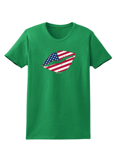 American Flag Lipstick Womens Dark T-Shirt-TooLoud-Kelly-Green-X-Small-Davson Sales