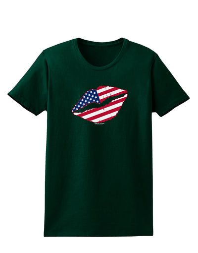 American Flag Lipstick Womens Dark T-Shirt-TooLoud-Forest-Green-Small-Davson Sales