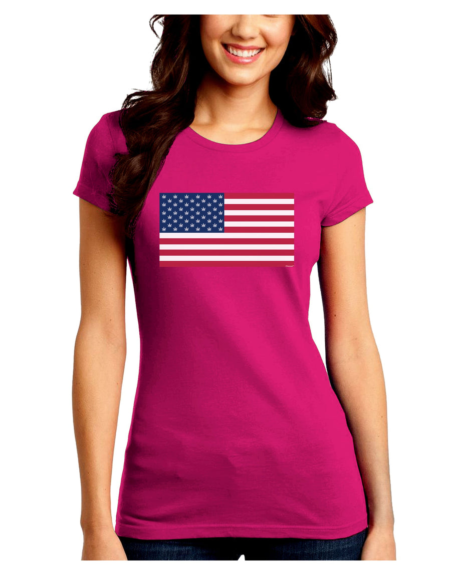 American Flag - Marijuana Leaf Juniors Crew Dark T-Shirt-T-Shirts Juniors Tops-TooLoud-Black-Juniors Fitted Small-Davson Sales