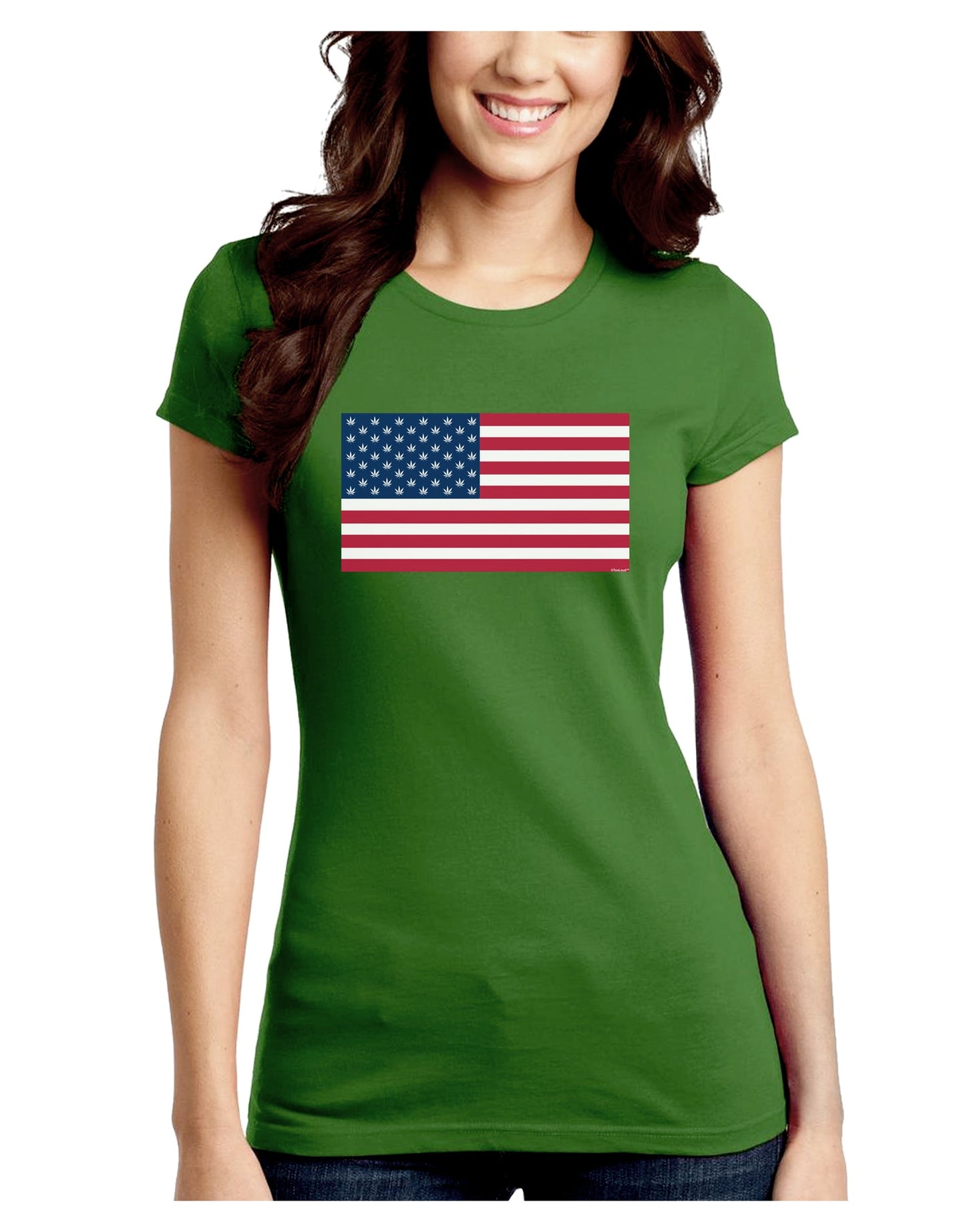 American Flag - Marijuana Leaf Juniors Crew Dark T-Shirt-T-Shirts Juniors Tops-TooLoud-Kiwi-Green-Juniors Fitted XS-Davson Sales