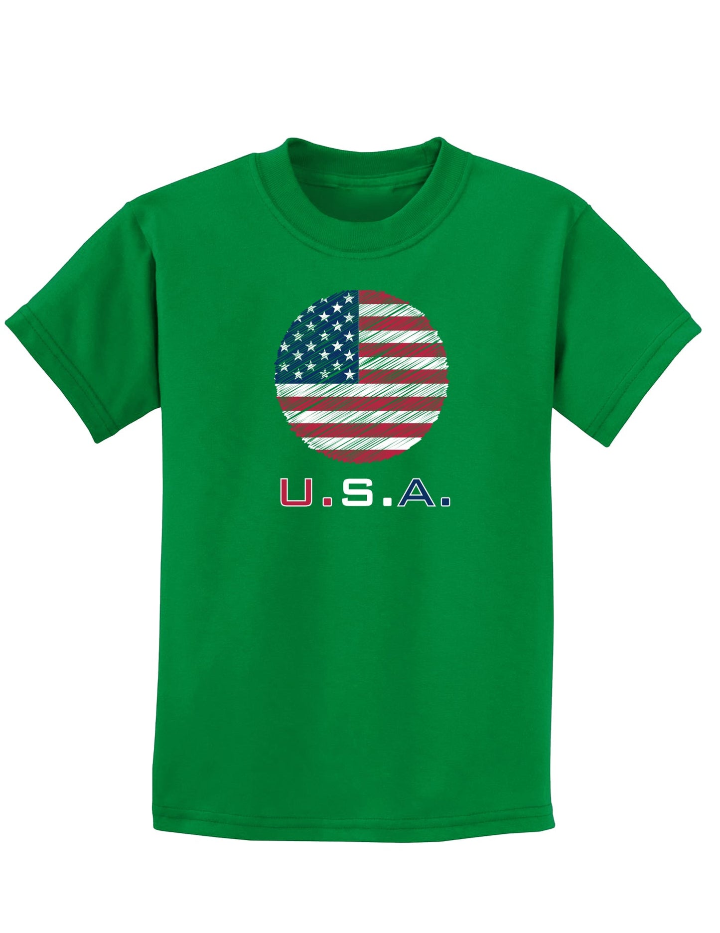 American Flag Scribble Childrens Dark T-Shirt-Childrens T-Shirt-TooLoud-Kelly-Green-X-Small-Davson Sales