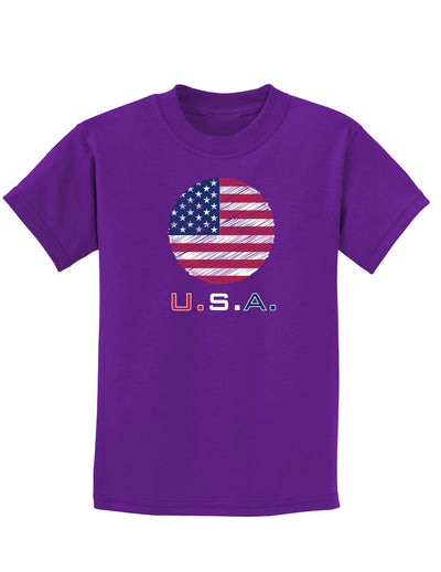 American Flag Scribble Childrens Dark T-Shirt-Childrens T-Shirt-TooLoud-Purple-X-Small-Davson Sales