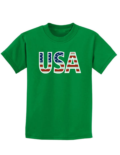 American Flag USA Childrens Dark T-Shirt-Childrens T-Shirt-TooLoud-Kelly-Green-X-Small-Davson Sales