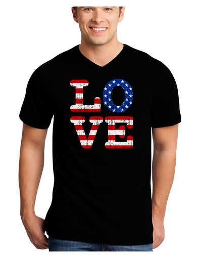 American Love Design - Distressed Adult Dark V-Neck T-Shirt by TooLoud-Mens V-Neck T-Shirt-TooLoud-Black-Small-Davson Sales