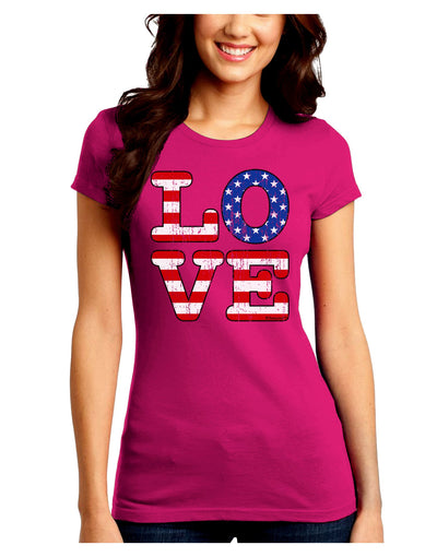 American Love Design - Distressed Juniors Crew Dark T-Shirt by TooLoud-T-Shirts Juniors Tops-TooLoud-Hot-Pink-Juniors Fitted Small-Davson Sales